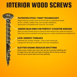 Velocity Interior 2 Inch Wood Screws DIY Pack (Size #8) – Furniture Wood Screw, Carbon Steel Screws Wood Zinc Plating, Stick-Tight Technology Screws for Wood Working, Self Tapping Screws (75 Pcs)