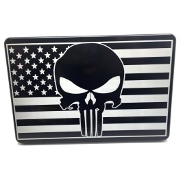 HMC BILLET American Flag with Punisher, Billet Aluminum Trailer Hitch plug Cover, 3x5