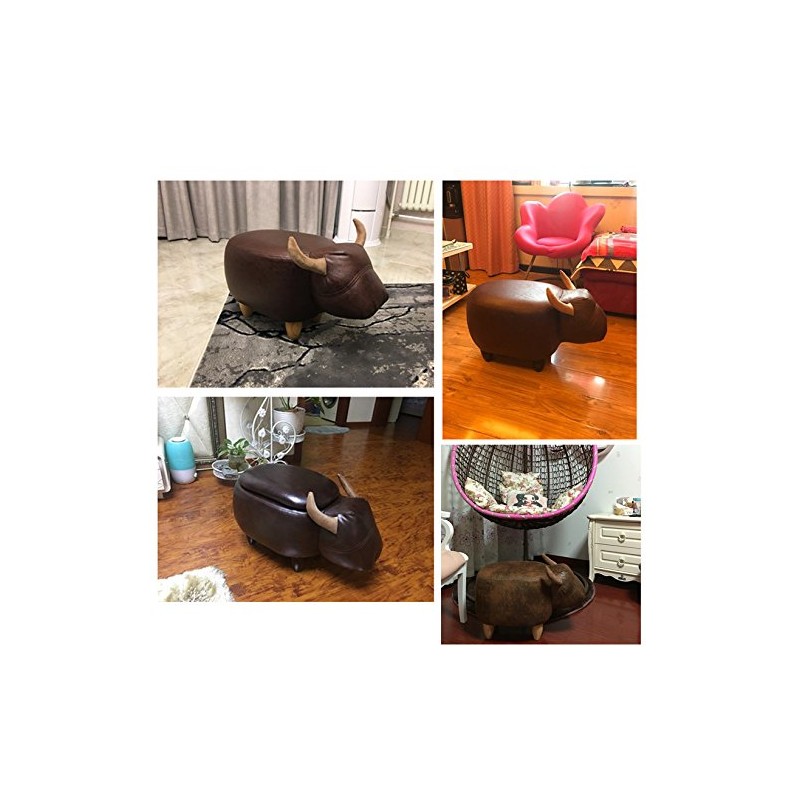 OLizee Decorative Buffalo Ottoman Footstool Cute Animal Upholstered Stool for