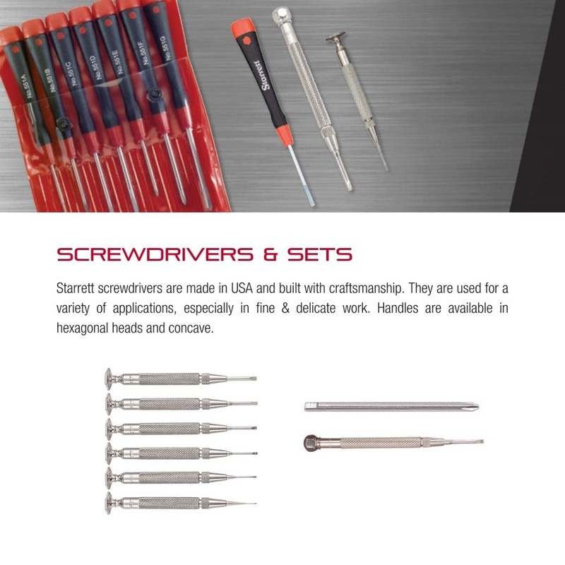 Starrett Jewelers Screwdriver with Knurled Grip and Nickel-plated Steel Bodies