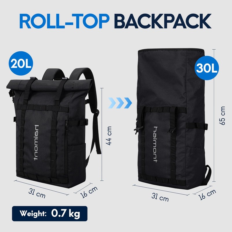 Haimont Rolltop Backpack for Men Women Water-Resistant Carry on Travel