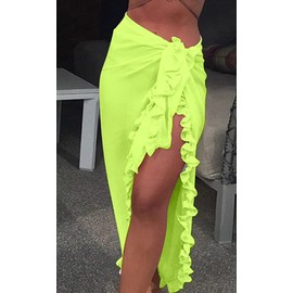 JFAN Women's Pareo Sea Chiffon Beach Wrap Beach Wrap with Ruffle Edge Bathing Wrap for Women Bikini Cover Up, Green