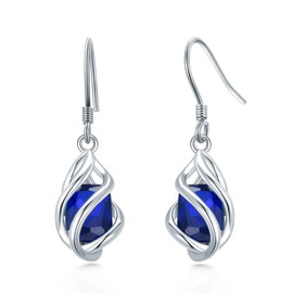 925 Sterling Silver Created Sapphire Earrings for Women, September Birthstone Dangle Drop Earrings, Sep Birthday Jewelry for Women Girls