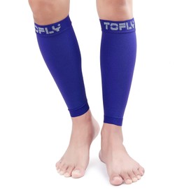 TOFLY® Mangas de compresión para pantorrilla para hombres y mujeres, 1 par, calcetines de compresión sin pies de 20 a 30 mmHg para soporte de piernas, férula de espinilla, alivio del dolor, hinchazón, venas varicosas, maternidad, lactancia, azul marino, 