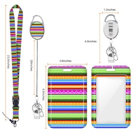 Horizontal Striped ID Badge Holder Badge Reel Lanyards for ID Badges Work Vertical Protector Retractable Carabiner Clips Heavy Duty Key Lanyard for Women Dancer Designer Dentist Office Gifts