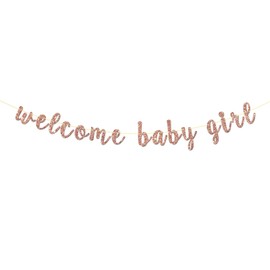 Rose Gold Welcome Baby Girl Banner, Glitter A Little Princess Baby Shower Gender Reveal Pregnant AF Baby 1st 2nd Birthday Party Decorations Party Supplies