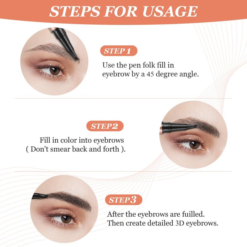 LOPHE Eyebrow Pen with 4 Fork Tip, Long-lasting Waterproof Eyebrow