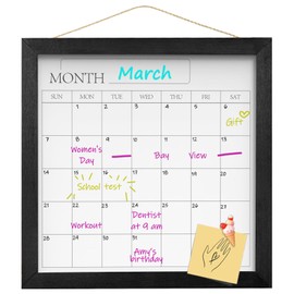 Umtiit Monthly Calendar Dry Erase Whiteboard 11.8 x 11.8 inch(30 x 30 cm), Black Wood Frame, Magnetic Surface Whiteboard for Planning/Schedule/School Timetable/Memo(YLBB-3030BK,US)