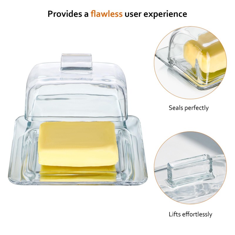 QFkris Clear Glass Butter Dish with Cover for Countertop, 7"