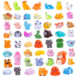 Teenzee 52 Pcs Mini Resin Animals 52 Styles Variety Tiny Animals Figures Miniature Little Small Animal Figurines Bulk for Dollhouse Accessories Micro Fairy Garden Landscape Hide Crafts Decor Aquarium
