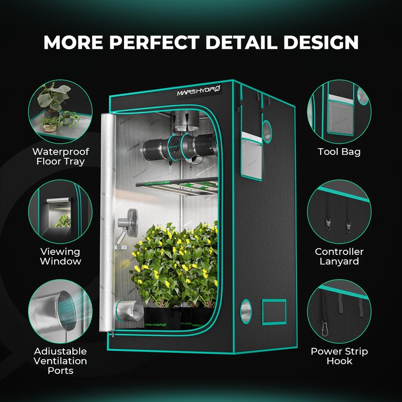 MARS HYDRO 2.6x2.6 Advanced Grow Tent, 32"x32"x63" High Reflective Mylar