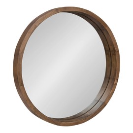 Kate and Laurel Hutton Round Decorative Modern Wood Frame Wall Mirror, 22 Inch Diameter, Natural Rustic