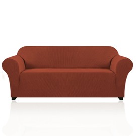 PrinceDeco Stretch Sofa Slipcover 1 Piece Sofa Cover for 3 Cushion Couch Furniture Protector/Cover Couch with Elastic Bottom Soft and Durable Sofa Cover Pet Protector (Sofa, Rust