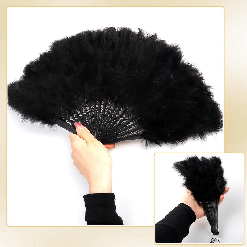 Black Feather Fan Marabou Vintage Foldable Fan Rave Handfan Renaissance
