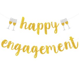 Happy Engagement Banner,Glitter Gold Engagement Party Decoration Sign for Wedding, Bachelorette, Bridal Showers Party Supplies