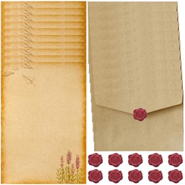 Vintage Letter Paper with Envelope Set, Writing Paper Set with 10 Vintage Paper Envelopes, 16 Vintage A5 Writing Paper and 10 Wax Seal Stickers, Writing Paper Elegant for Wedding Invitation Cards