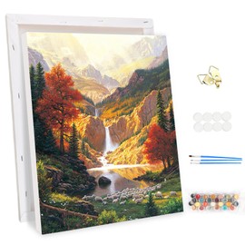 MEIYUDA Painting by Numbers Adults with Frame Mountains Waterfall, DIY Set Hand Painted Oil Painting Kit for Beginners and Adults with 3 Brushes and Acrylic Paint, Gifts and Home Decoration 30 x 40 cm