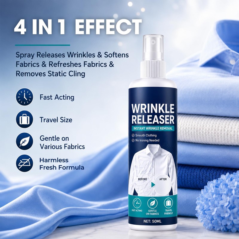 Instant Wrinkle Releaser Spray, 100ml Clothes Release Formula, Travel Garment
