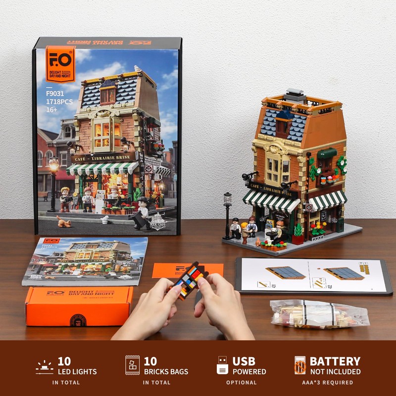 Funwhole Book-Cafe Lighting Building-Bricks Set - City Town Coffee House