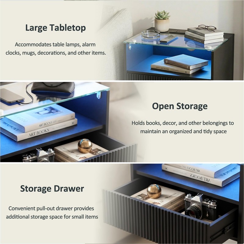 Arbuxzuy Floating Nightstand Set of 2 with Charging Station and