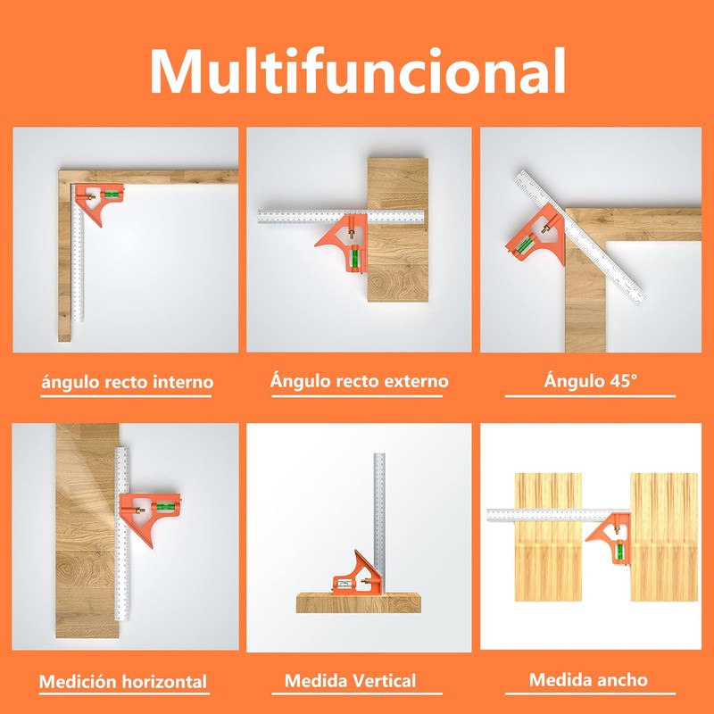 Escuadra de Combinación,Acero Inoxidable,12 Pulgadas y 30cm,Ajustable Escuadra Combinada,Escuadras para