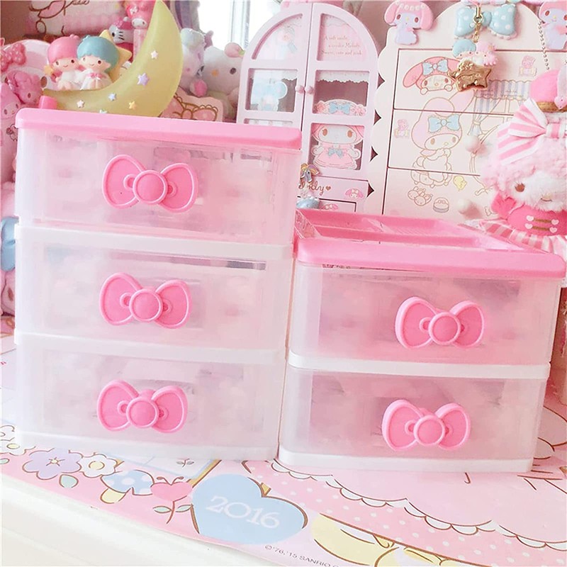 BxuxJar 3 Drawer Storage Organizer Small Plastic Drawer Kawaii Pink