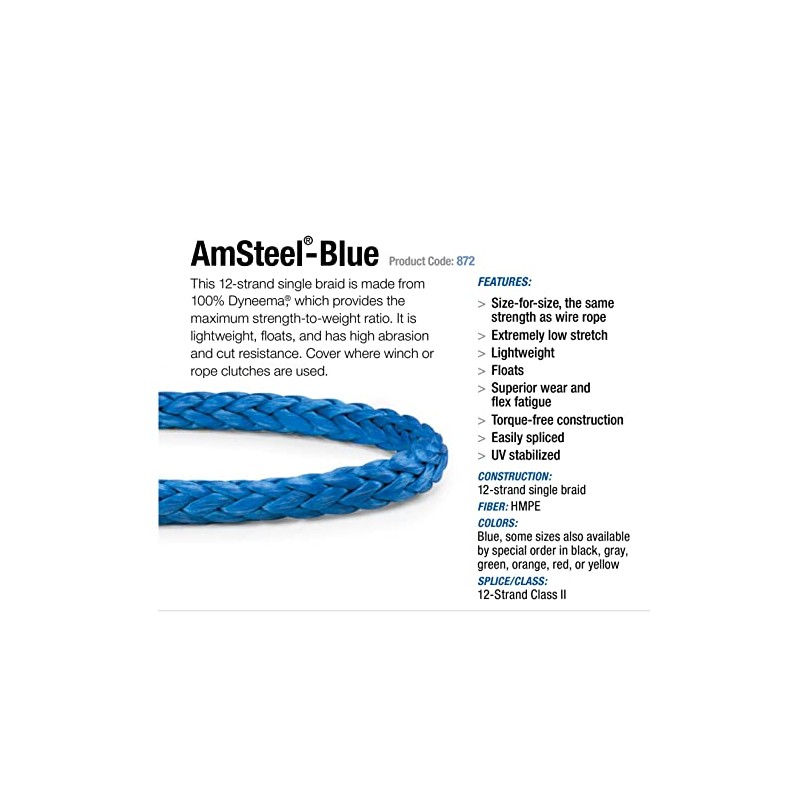 Samson Premium Amsteel Blue Rope 1/8" Multiple Colors, Multiple Lengths,