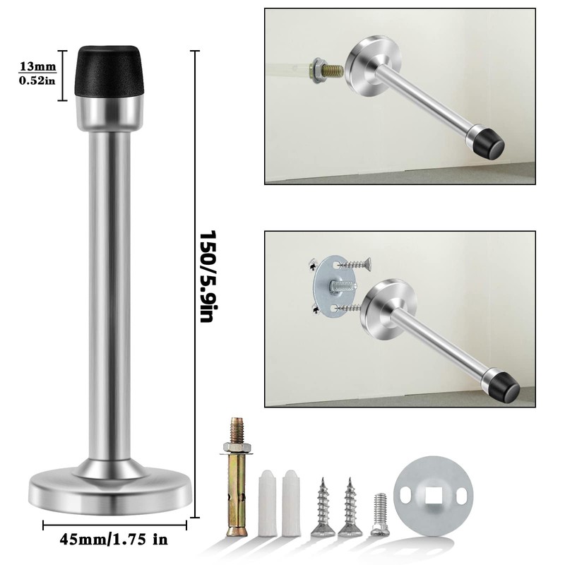 Door Stops, 6 Inch(150mm) Long Door Stopper, Stainless Steel, Wall