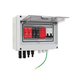 VOU 600V Solar DC PV Combiner Box,2 String with Lightning Arrester Connector for On/Off Grid Solar Panel System,2 Input 1 Out 15A Rated Current Fuse,63A Circuit Breaker,IP65 Waterproof,MCB,SPD