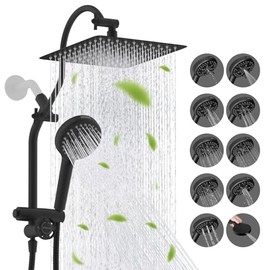 Hibbent cUPC Certified All Metal 10" Rainfall Showerhead Combo, High Pressure Shower Head with 10-Spray Mode Handheld, Innovative 4-way Diverter with Pause Mode, 71'' Shower Hose and Holder, Black