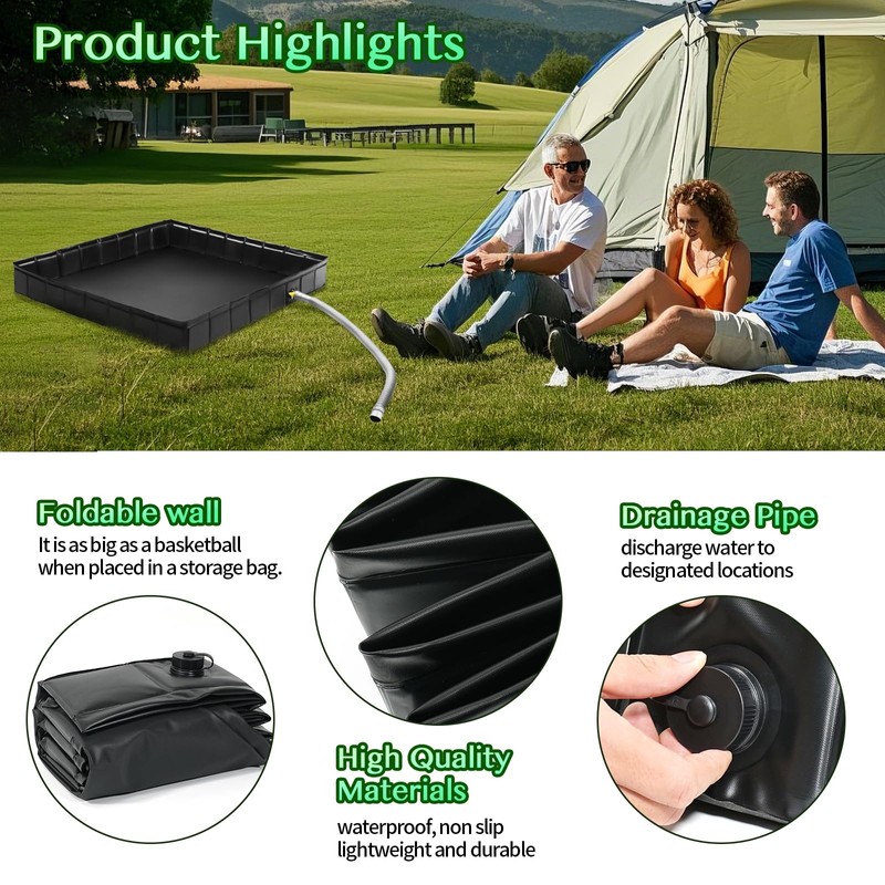 xinhang Foldable Camping Shower Base 41"x41"x5" with Drain Pipe, Indoor/Outdoor
