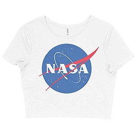 NASA Vintage Science Crop Top Bella Ladies Flowy Boxy Cropped Tee (Small, White)