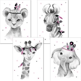 LALELU-Prints Children's Room Pictures, Poster, Baby Room Decoration, Girls, Boys, Children's Picture Set, Children's Room Pictures (Indian Pink, Set of 4)