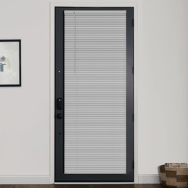 LazBlinds 1" Vinyl Mini Blinds for Doors, Cordless French Door Blinds for Privacy, Light Filtering Privacy Horizontal Shades for Front Door Patio Sidelight Glass Door, 28" W x 72" H, Grey
