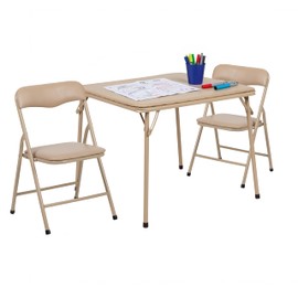 Flash Furniture Mindy Kids 3-Piece Folding Square Table and Chairs Set for Daycare and Classrooms, Children's Activity Table and Chairs Set, Tan