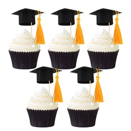 Gyufise 24Pcs 2024 Graduation Cap Cupcake Toppers with Gold Tassel DIY 2024 Congrats Grad Cupcake Picks Graduation Cap 2024 Graduation Cupcake Picks for Graduation Theme Party Supplies