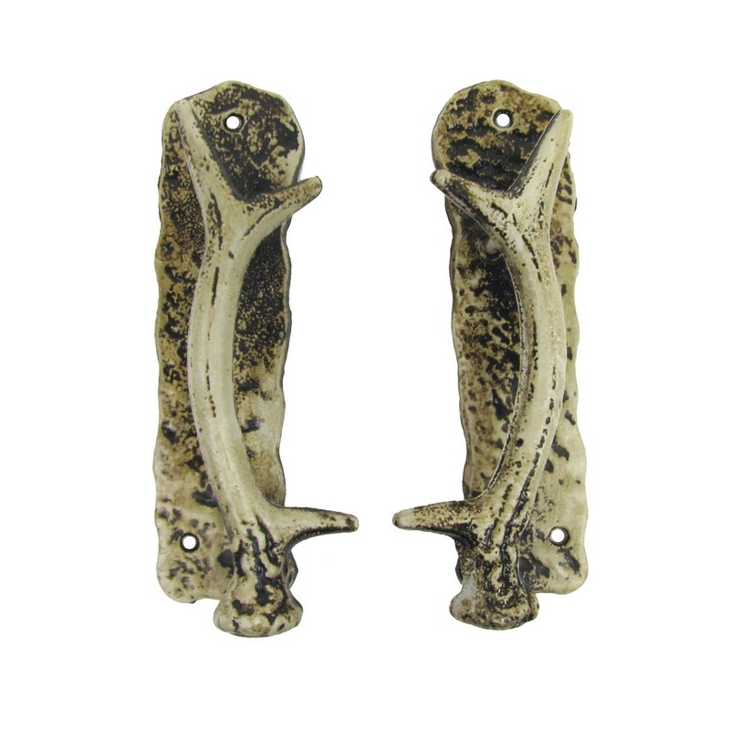 Treasure Gurus Cast Iron Deer Antler Sliding Door Handle Set