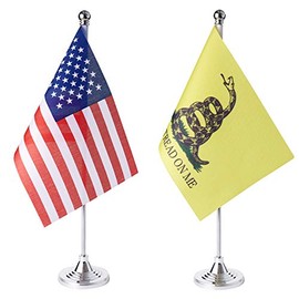 ZXvZYT 2 Pack American US Don't Tread On Me flag USA Snake table flag,Small Mini United States Tea Party Snake Desk Flags With Stand Base,for Patriots Parades Party Events Celebration Decorations Supplies