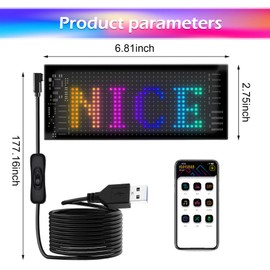 Polcatay LED Sign for Car, Flexible DIY Intelligent Programmable Scrolling Display, USB Waterproof RGB High-brightness Lamp Matrix Screen, for Cars Party Festival Advertise (Black #7" x3 ")