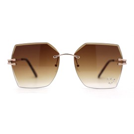 SA106 Womens Rhinestone Heart Lens Bling Rimless Butterfly Chic Sunglasses Gold Brown