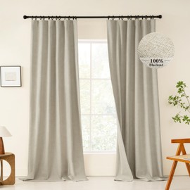 KangBang Linen Blackout Curtains 84Wx108L Window Treatment Thermal Insulated Draperies Rod Pocket Back Tab Pleated Track System Curtains for Large Windows Farmhouse Patio Sliding Door 2 Panels