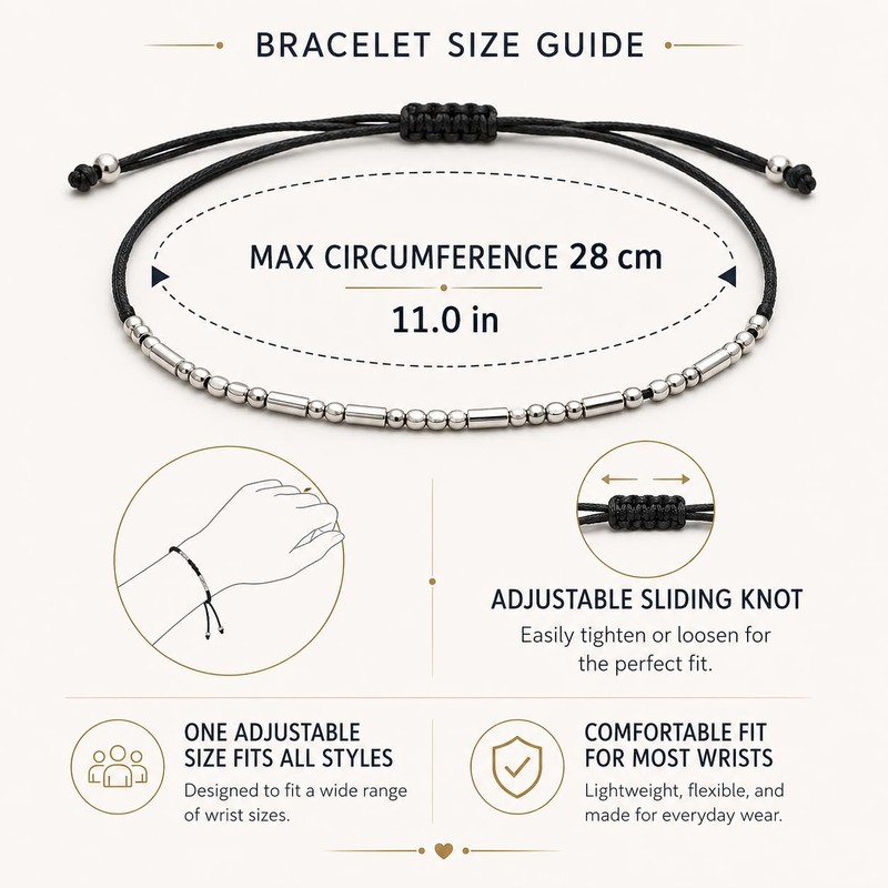 EQUBIO Stainless Steel Morse Code Bracelet, Adjustable Cord, Birthday Gift