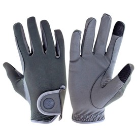 eGlove - eQUEST GripPro X-LITE Horse Riding Gloves - Lightweight, Breathable, Grippy Non-Slip Material - Comfort Mesh Back - Touchscreen Gloves (GREY - PLAIN CUFF, XXS)