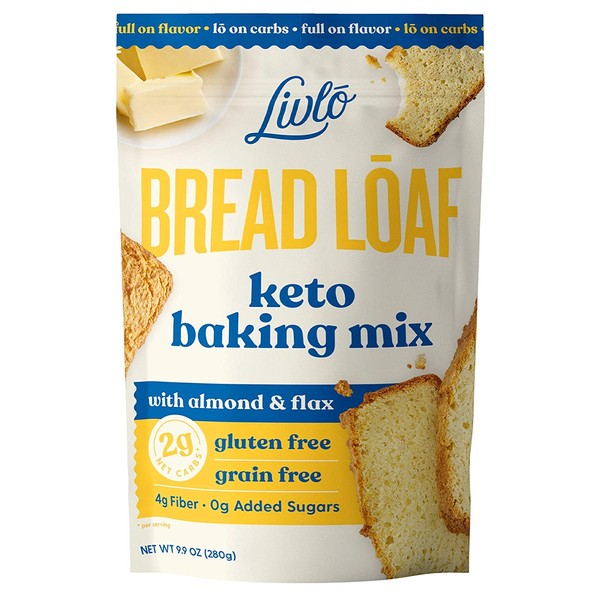 Livlo Keto Bread Mix - Low Carb & Gluten Free Baking Mix - Only 2g Net Carbs Per Slice - Fast, Easy and Delicious Keto Friendly Food - Non-GMO & Grain Free - 12 Servings