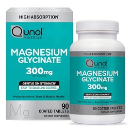 Qunol Glicinato de magnesio 300 mg, suplemento de magnesio quelatado 100% glicinato, tabletas de 90 ct
