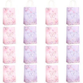 16 Packs Butterfly Gift Bags with Handles, 22x16x8 cm Pink Purple Gift Bags with Twist Handles for Kids or Adults in Birthday party, Weddings, Events or Shopping (butterfly)