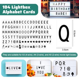 CAREDGO Pack of 104 Light Box Letters, LED Lightbox Alphabet Letters A5, DIY Light Box Letters for Lightbox, Symbols Lightbox with Letters, Numbers, Lightbox for Gift, Decorative