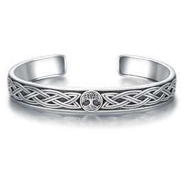 Lattd Tree of Life Bangle for Men 925 Sterling Silver Celtic Knot Tree of Life Cuff Bangle Bracelet for Dad Husband