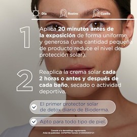 BIODERMA, Bloqueador Solar Facial Ultra fluido, Photoderm XDefense FPS 50+, Tono Claro, Detox Diario, 40 ml