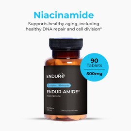 Endurance Products Endur-Amide NAD+ Niacinamide Vitamin B3, Flush-Free for Optimal Absorption, Energy Supplements for Men and Women, Vitamin B3 Niacinamide 500mg, 90 Tablets
